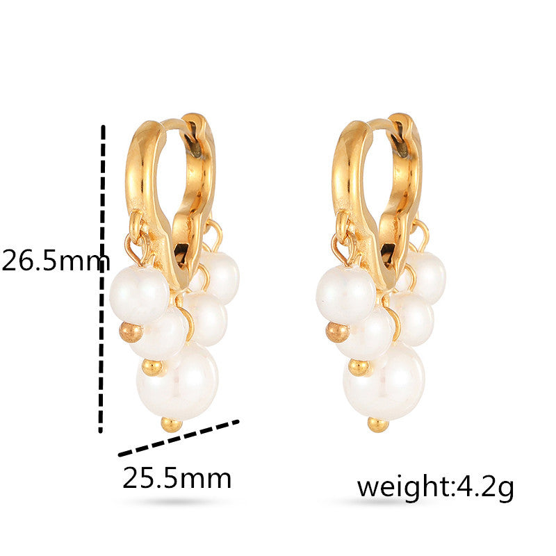 Pendientes de Acero Titanio con Colgante de Perla Geométrica Minimalista para Mujer con Acabado Chapado