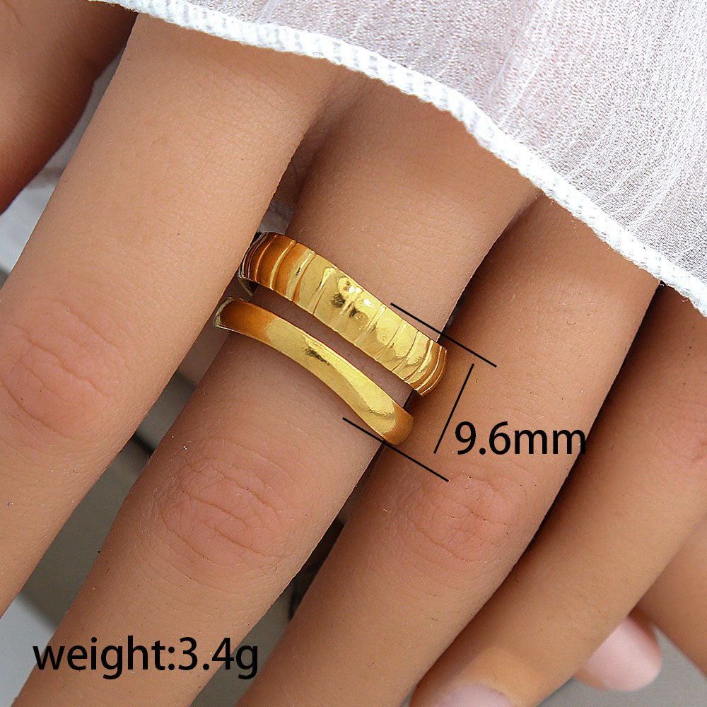 Anello vintage geometrico rotondo in acciaio al titanio con intarsio in smalto e placcatura in oro per donna
