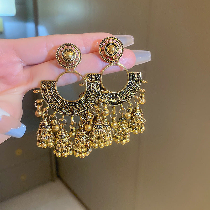Vintage Floral and Teardrop Shaped Copper Earrings with 925 Silver Posts, Electroplated Finish, Elegant Court-Inspired Retro Ear Jewelry for Women