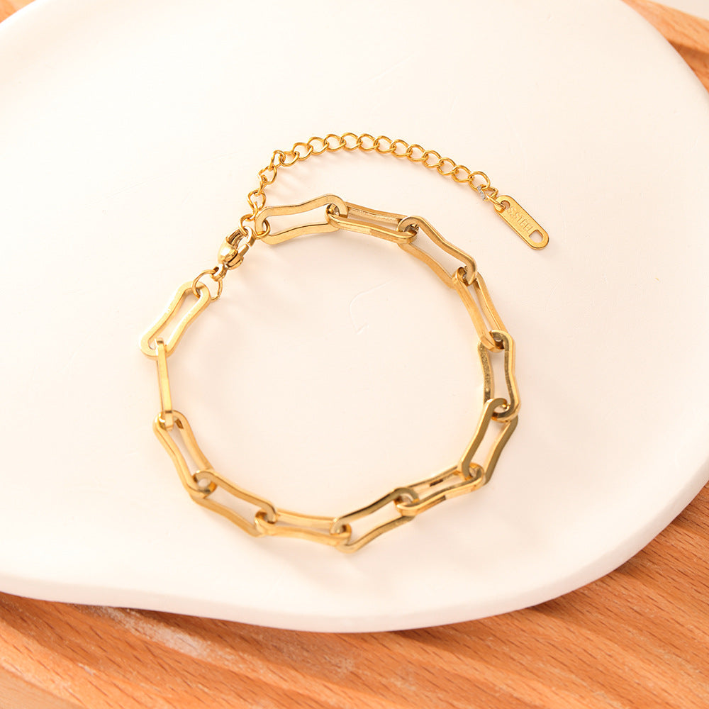 Punk Style Adjustable U-Shaped Geometric Bracelet for Women and Men Made of 316 Stainless Steel with 18K Gold Plating