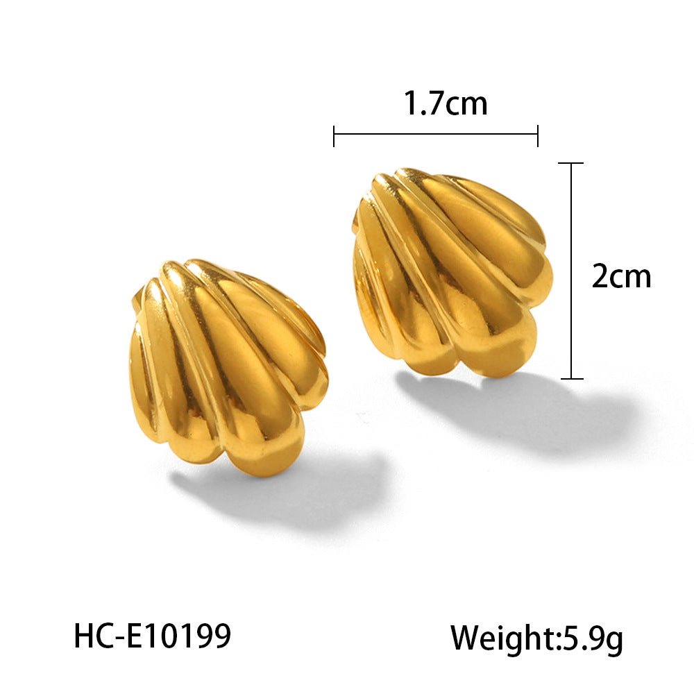 Fashion 18K Gold Plated Stainless Steel Seashell Geometric Stud Earrings for Women