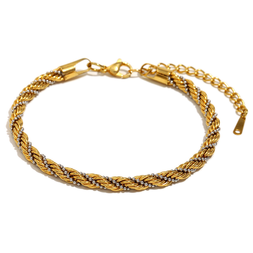 Minimalist Geometric Titanium Steel Bracelet with 18K Gold Plated Twisted Beads and Chain