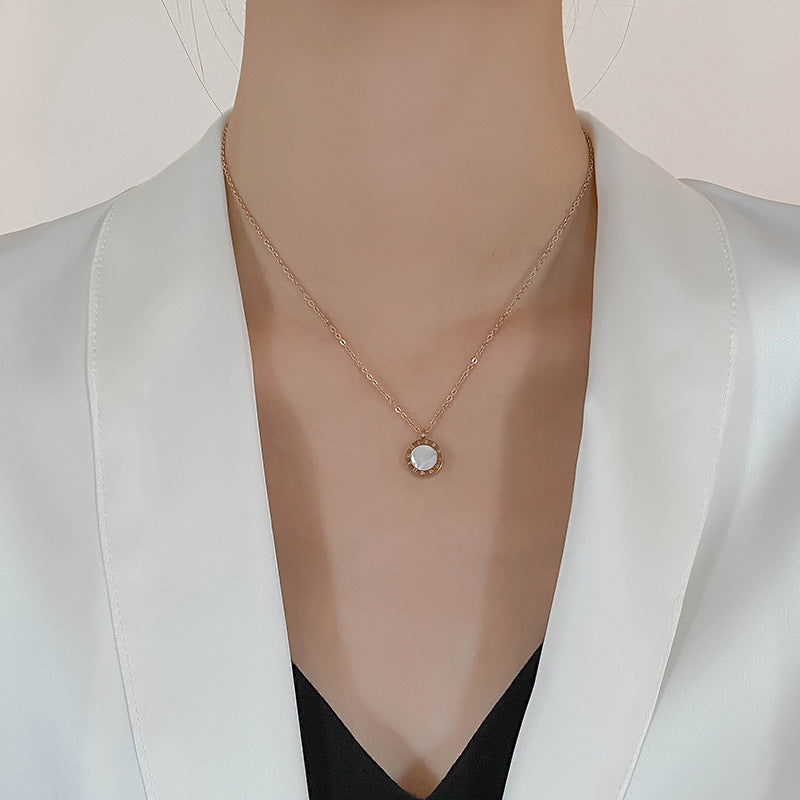 Minimalist Black Roman Letter Pendant Necklace for Women and Men, Titanium Steel Locket Chain with Plated Finish and Irregular Design