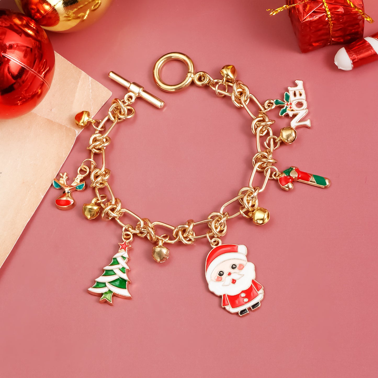Geometric Alloy Plated Choker Necklace for Women Christmas Santa Claus Color Block Party Jewelry