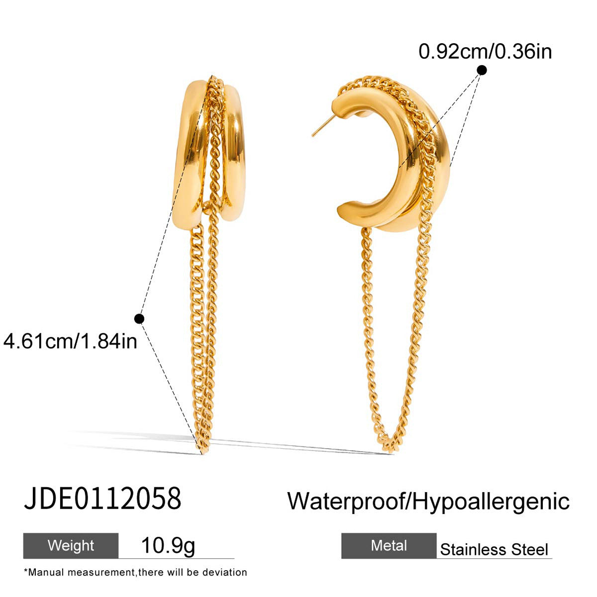 Elegant Geometric Stainless Steel Plated Tassel Earrings with Double C Design for Women