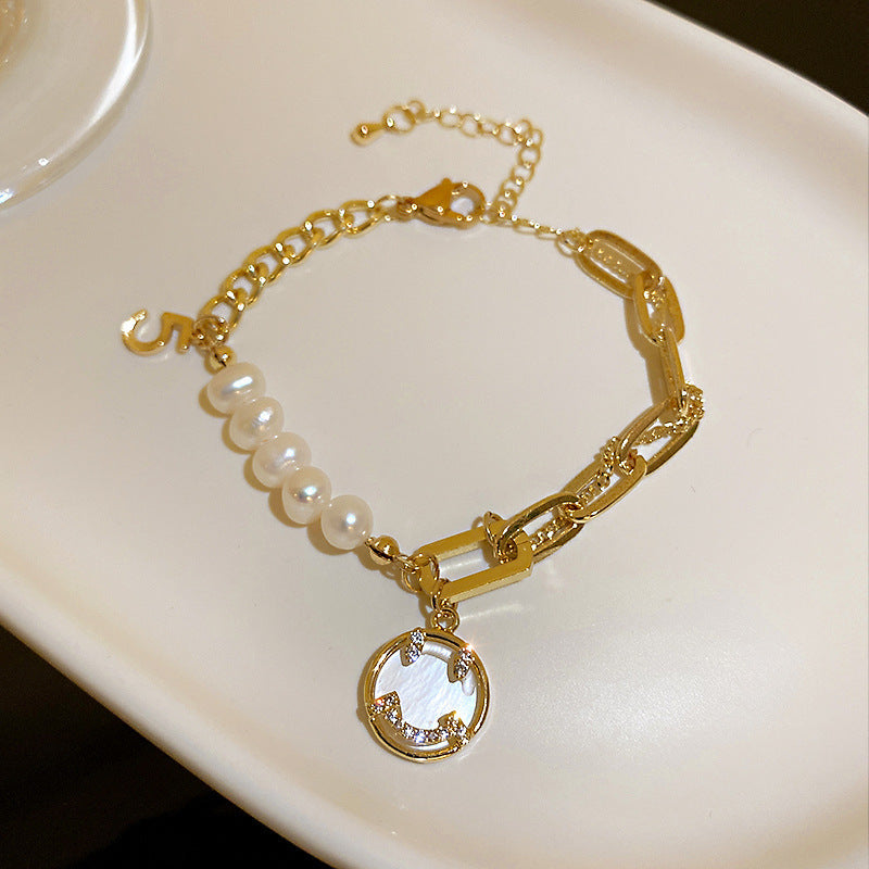 Vintage Luxury Geometric Cubic Zirconia Inlaid Pearl Bracelet for Women