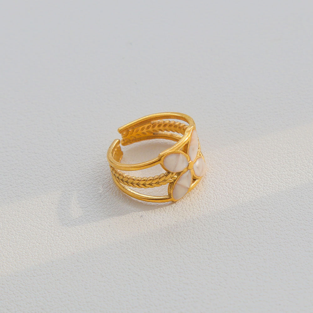Vintage Instagram Style Adjustable Geometric Stainless Steel Ring with 18K Gold Plating for Women