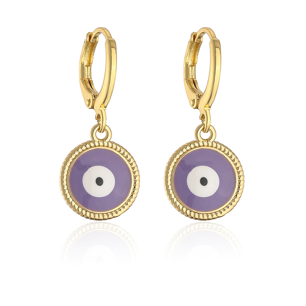 Minimalist Evil Eye Earrings for Women in Copper with Gold Plating Geometric Design Fashion Everyday Jewelry
