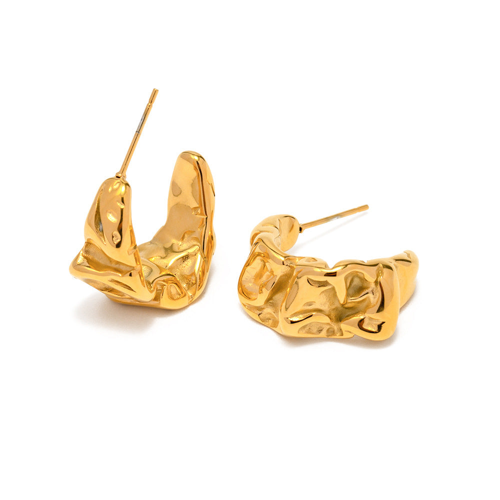Vintage Geometric Stainless Steel Earrings with 18K Gold Plating for Women, Hypoallergenic Lava-Inspired Hoop Design