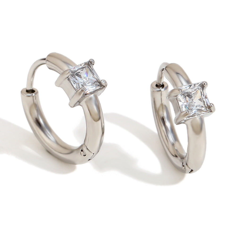 Minimalist Geometric Stainless Steel Earrings with 18K Gold Plating, Teardrop Triangle and Square Crystal Studs for Women