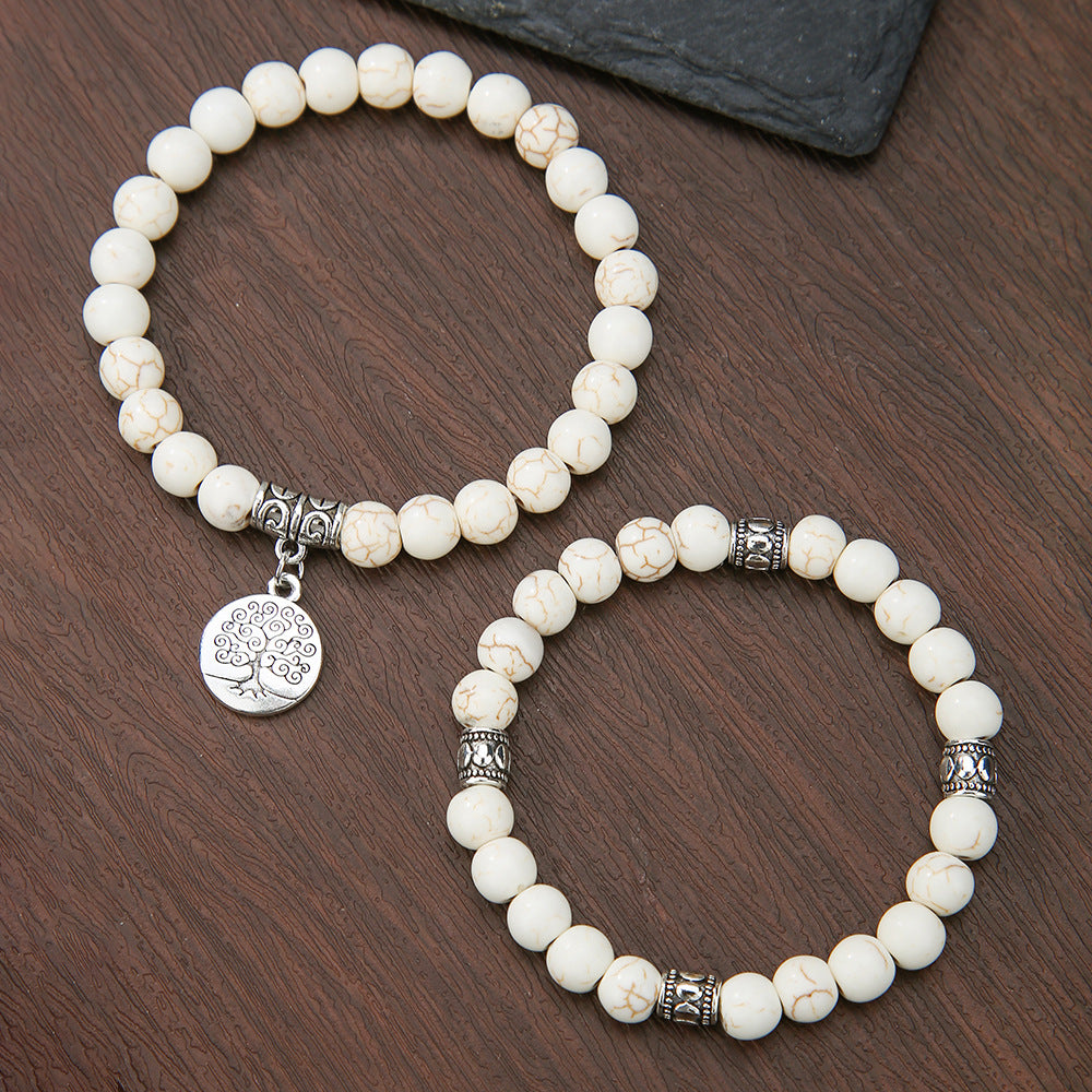 Life Tree Round Turquoise Alloy Bracelet Set