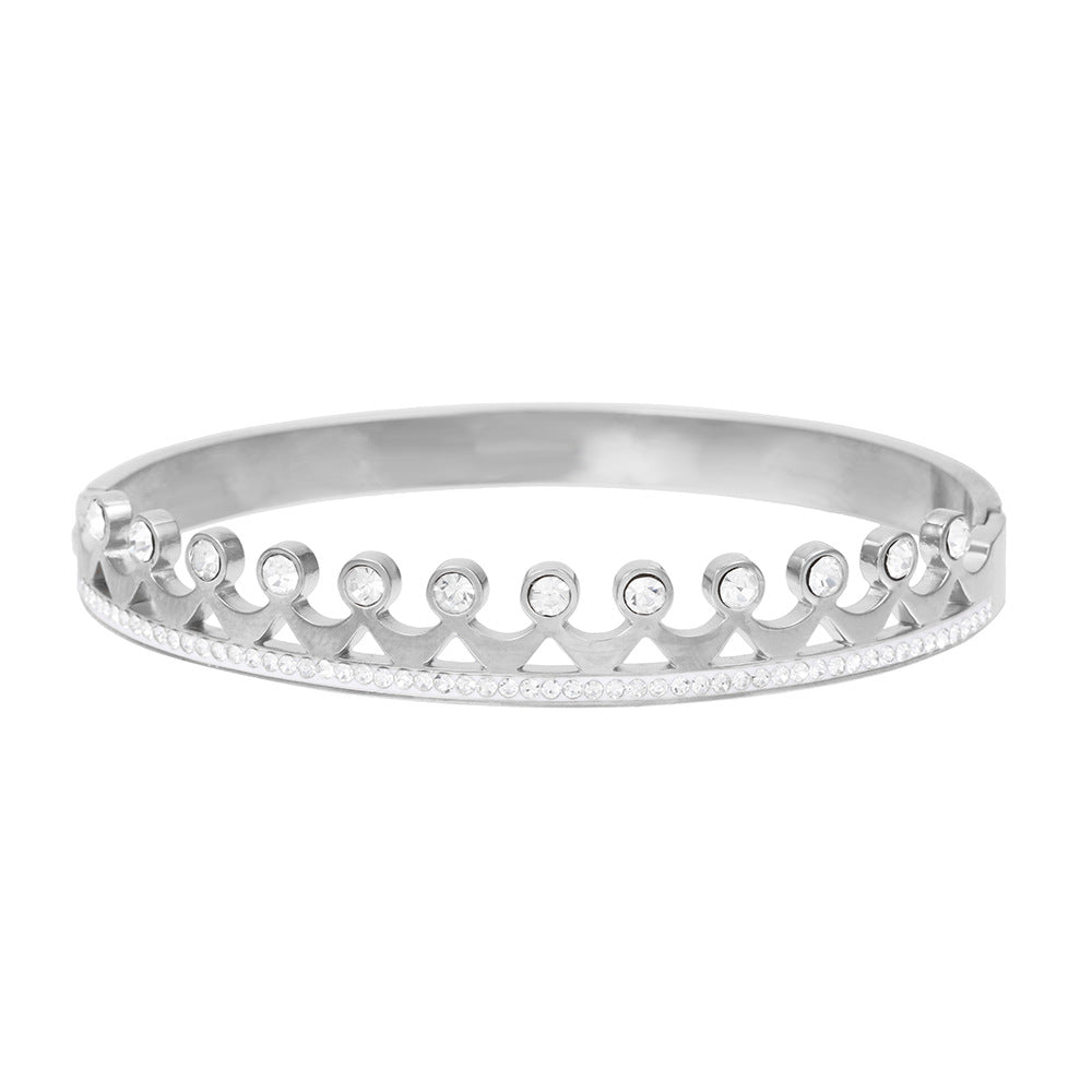 Vintage Rhinestone Geometric Crown Titanium Steel PVD Bracelet for Women