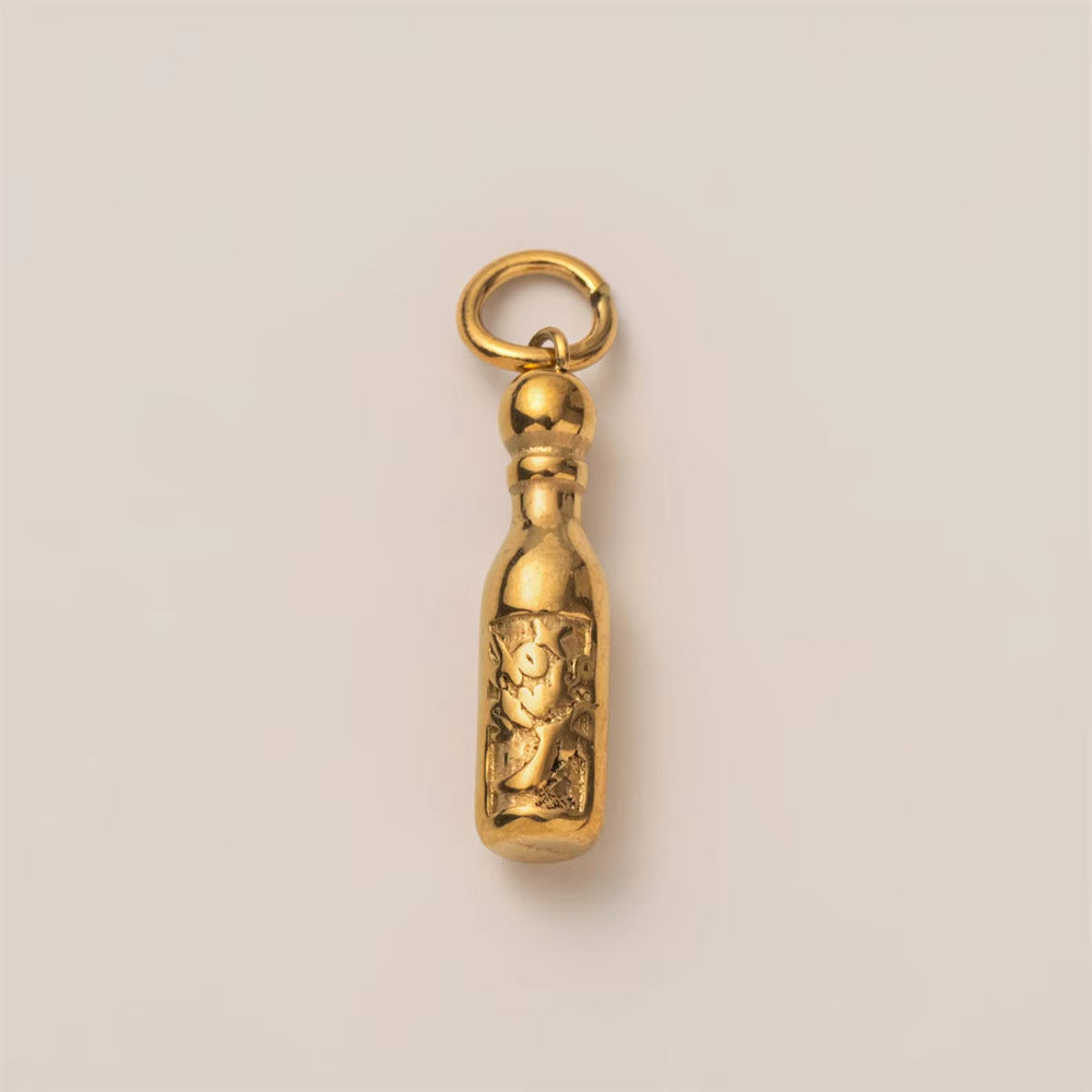 Vintage 18K Gold Plated Stainless Steel Geometric Floral Charm Bar