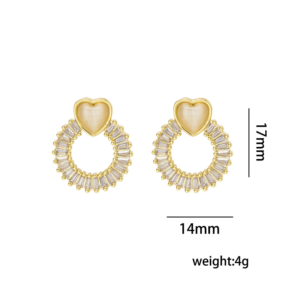 Luxury Heart-Shaped Titanium Steel Necklace Set with Gold-Plated Copper Pendant and Rhinestone Inlay on O-Chain