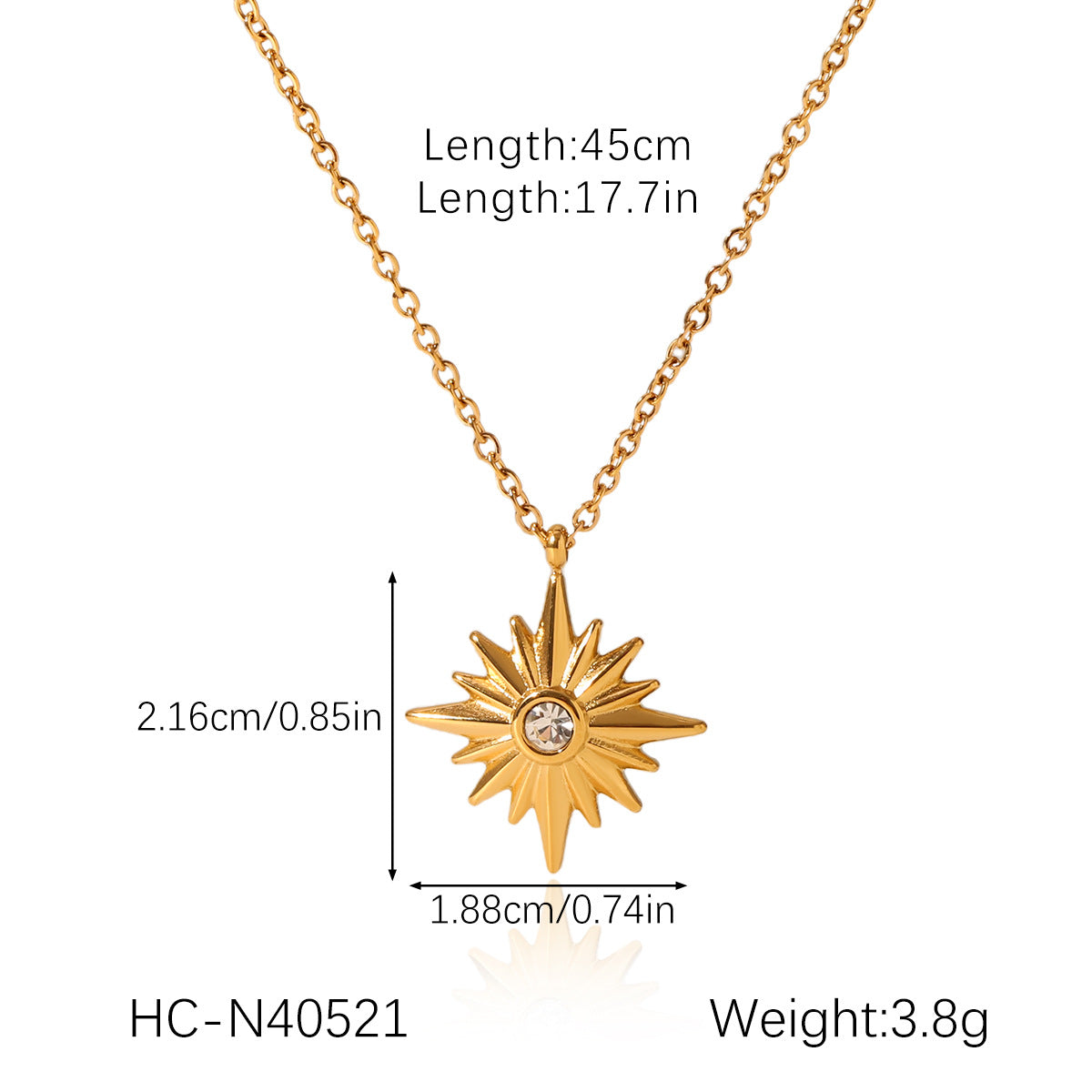 Minimalist Geometric Eight-Pointed Star Pendant Necklace in Stainless Steel with Plated Finish on Blade Chain for Women