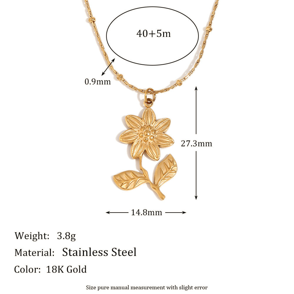 Collana con ciondolo a loto a sette petali in stile floreale vintage da donna in acciaio inossidabile placcato oro 18K