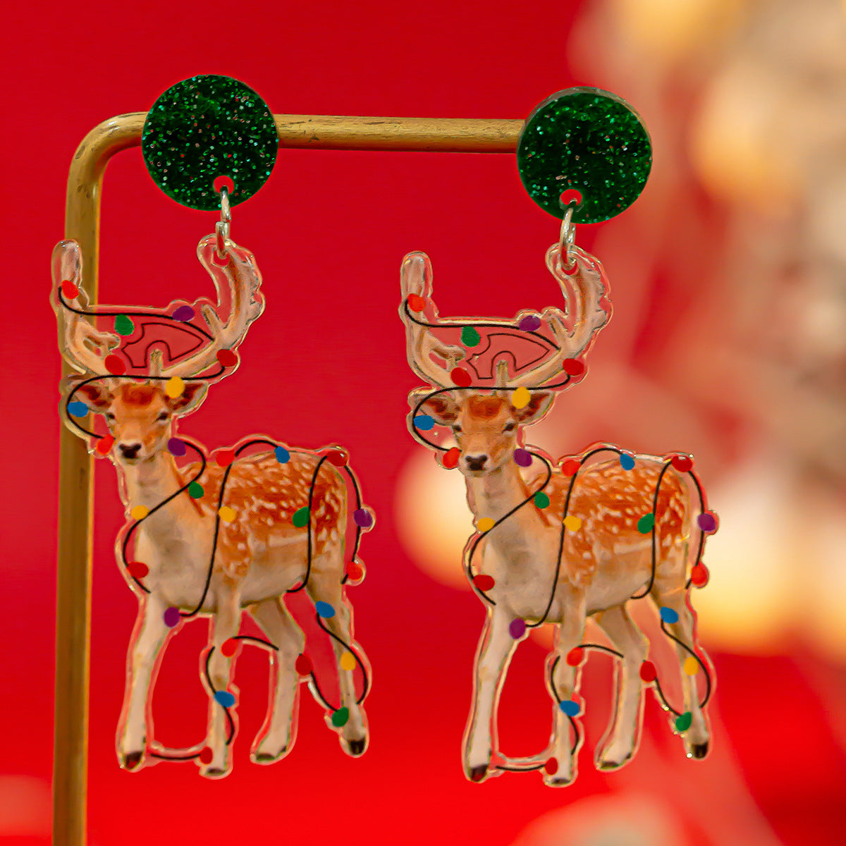 Colorful Reindeer Acrylic Earrings for Women Christmas Holiday Jewelry