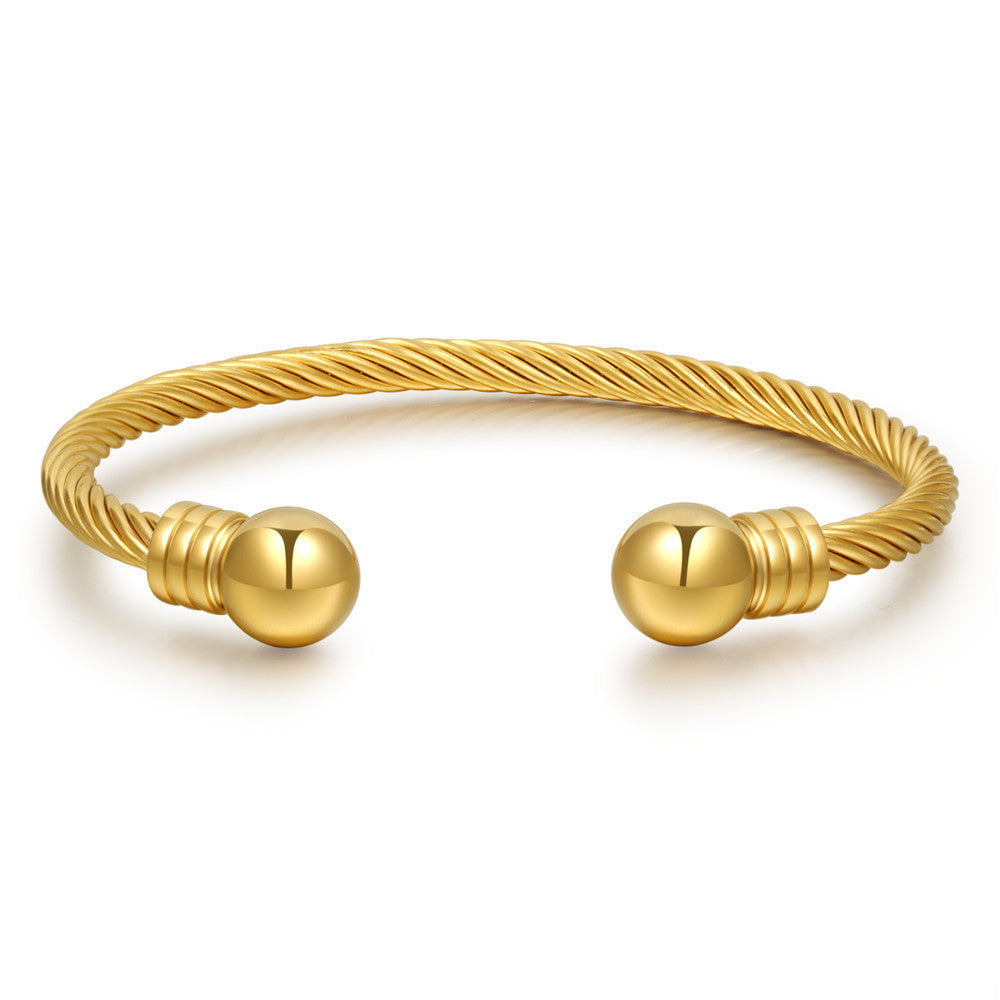 Geometric Round Bead Titanium Steel Stainless Steel Cable Chain Cuff Bracelet Unisex