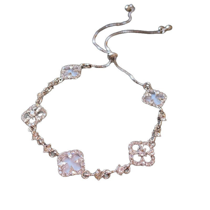 Vintage Luxury Floral Rhinestone Inlay Plated Brass Bracelet for Women