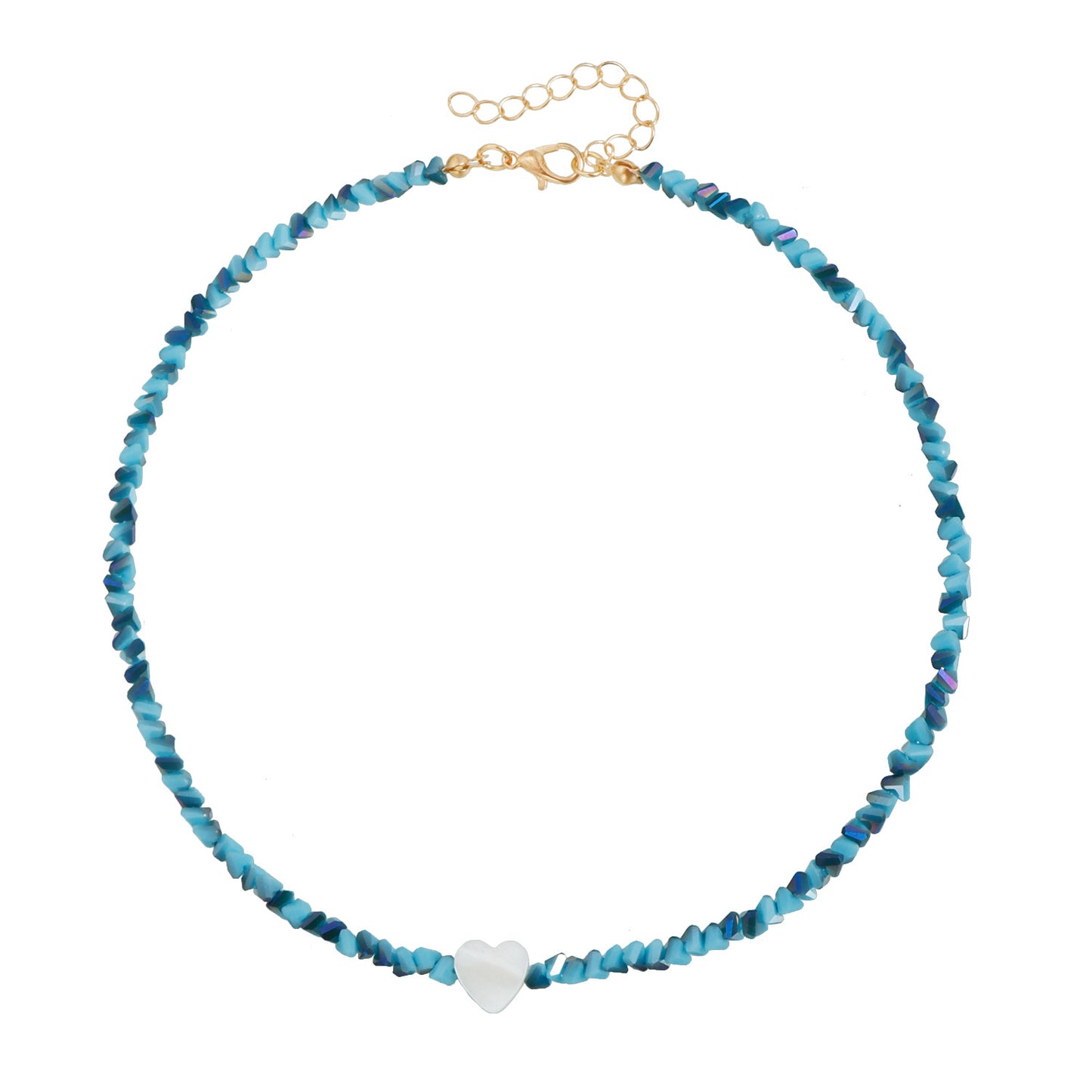 Elegant Heart Geometric Alloy Drip Oil Necklace with Faceted Glass Blue Pendant
