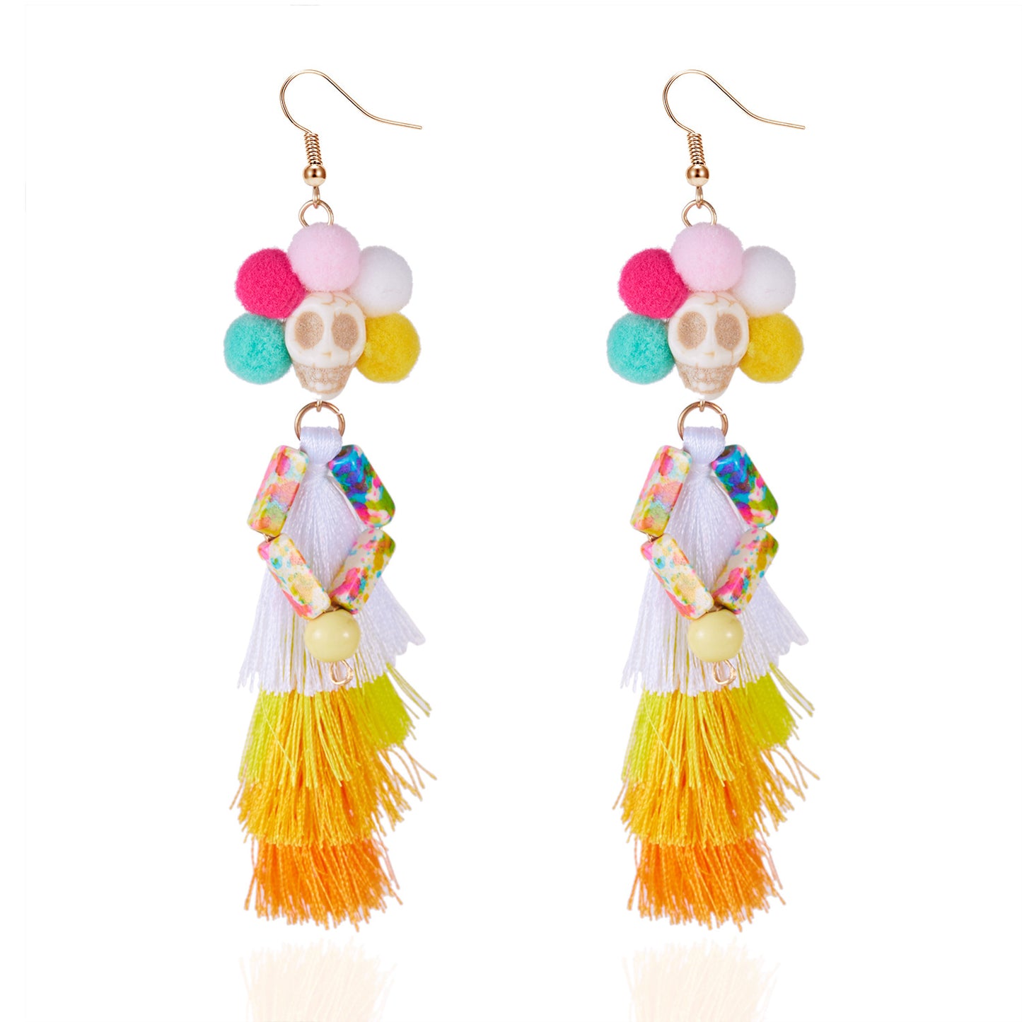 Pendientes de borla de calavera de Halloween para mujer, de aleación de zinc con acabado galvanizado