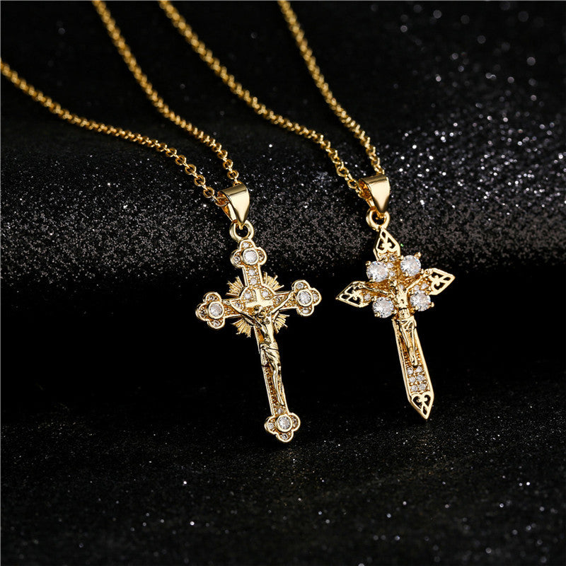 Gold Plated Brass Geometric Cubic Zirconia Inlay Pendant Necklace with Cable Chain