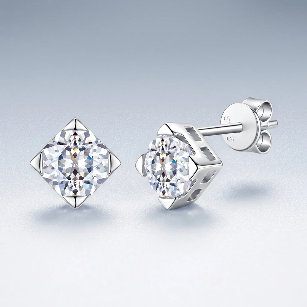 Sweet Luxury Geometric Octagon 925 Sterling Silver Moissanite Inlaid Earrings for Women