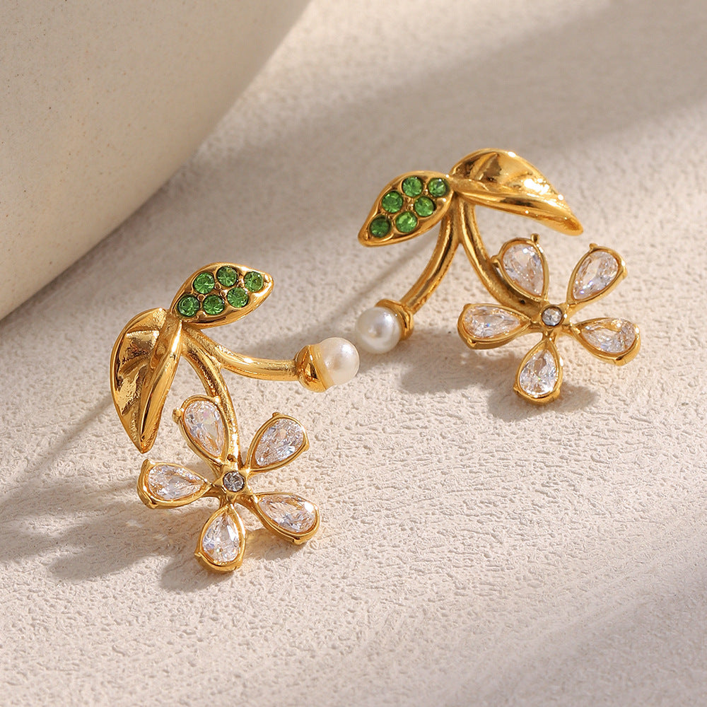 Eleganti Orecchini a Lobo Floreali in Acciaio Inossidabile con Placcatura in Oro 18K da Donna, Minimalisti e di Tendenza