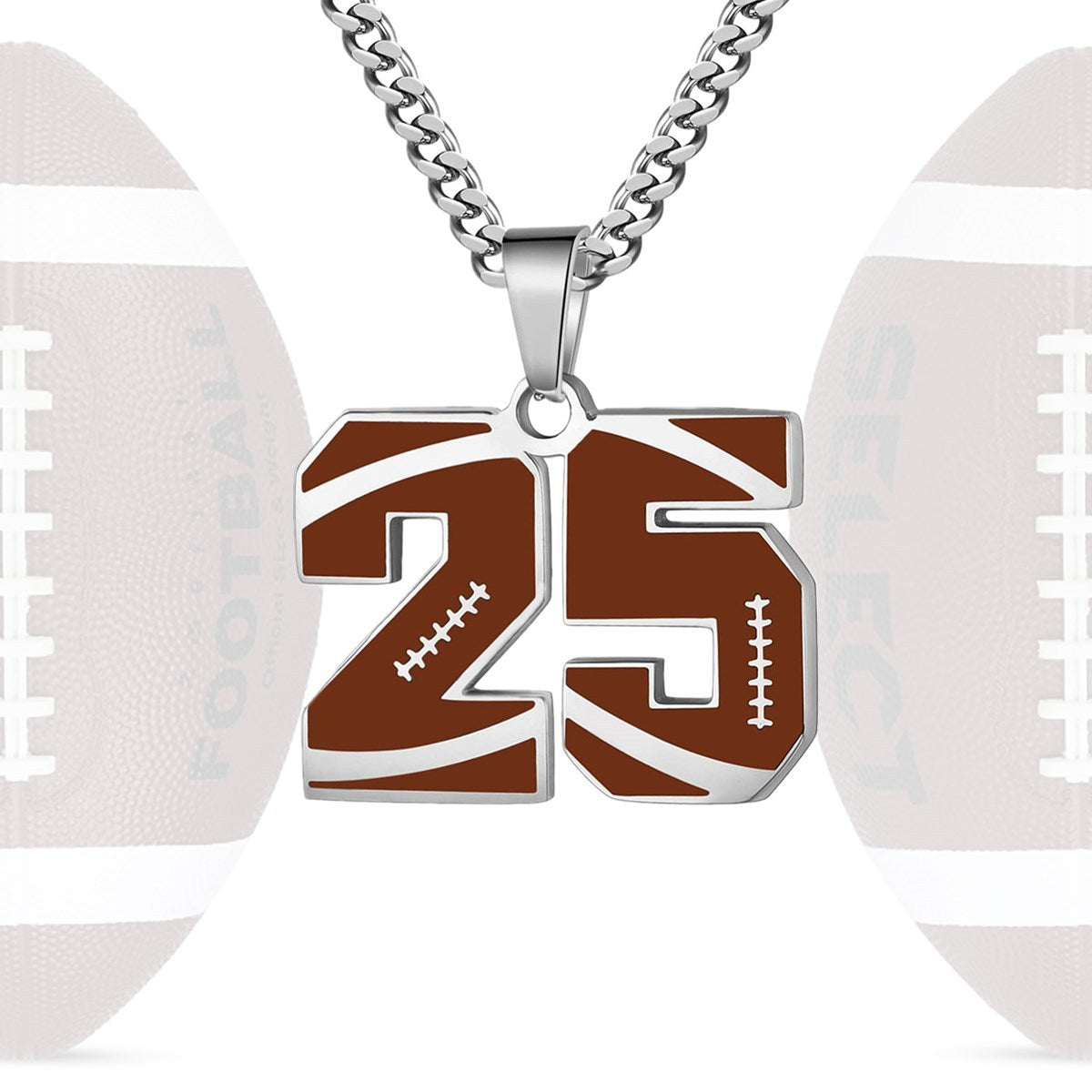 Motivational Football Number Pendant Necklace for Men in Stainless Steel with Polished Finish and Letter/Number Design
