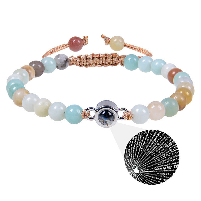 I Love You Projection Crystal Agate Bracelet Unisex Round Letter Charm