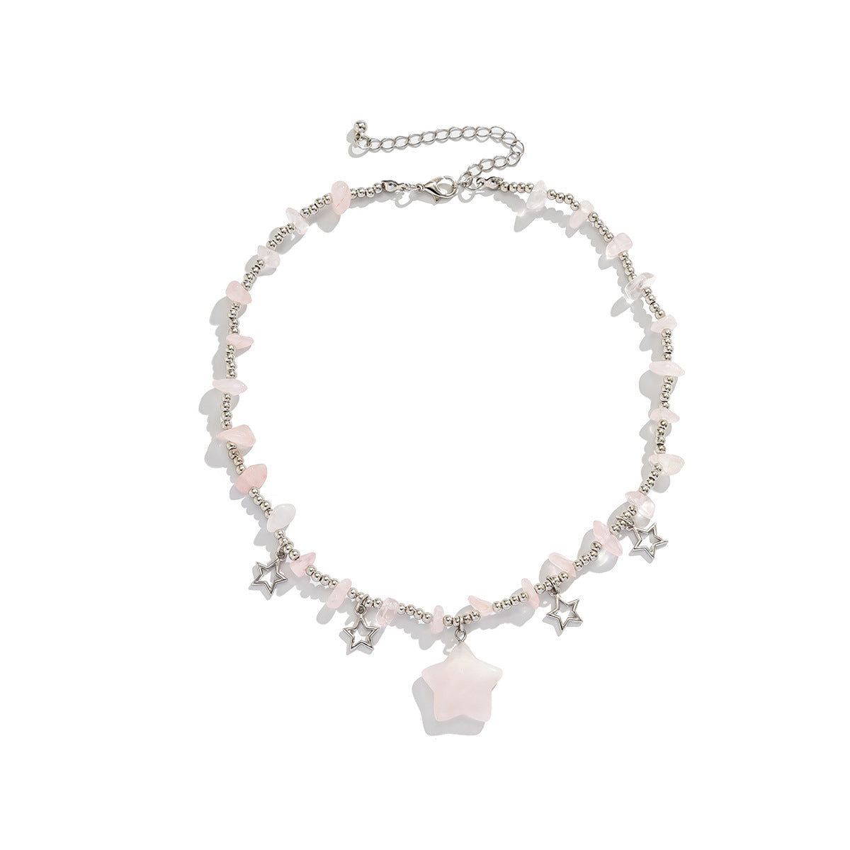 Collar rústico con colgante en forma de estrella para mujer con cadena de aleación de zinc y cuentas de vidrio, acabado galvanizado