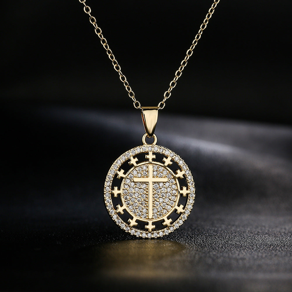 Geometric Pendant Necklace for Women in Copper with 18K Gold Plating and Zircon Inlay, Minimalist Locket Chain