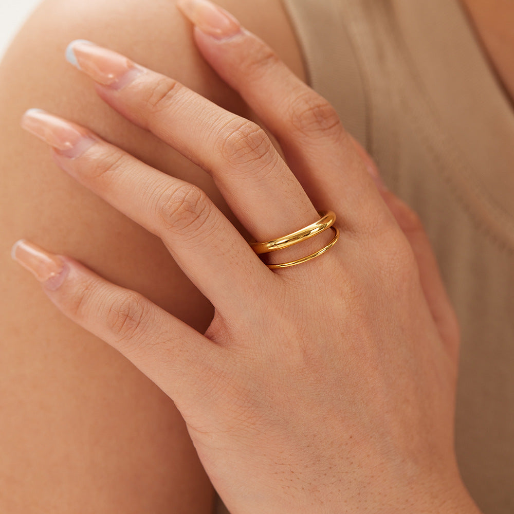 Minimalist Geometric Stainless Steel Double-Layer Hollow Band Ring for Women with Plated Finish