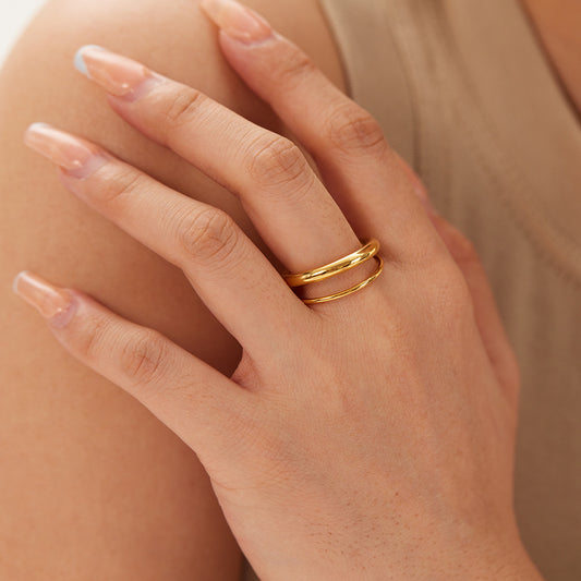 Minimalist Geometric Stainless Steel Double-Layer Hollow Band Ring for Women with Plated Finish