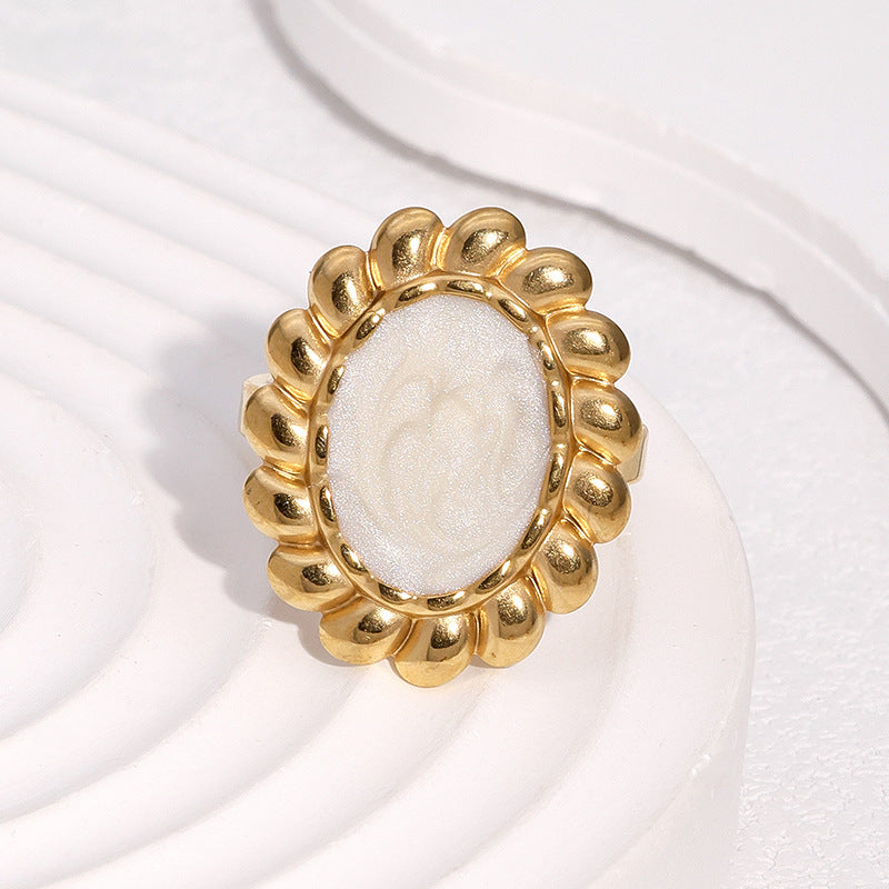 Anello Aperto Girasole Minimalista Placcato Oro 18K in Acciaio Inossidabile, Gioielli Floreali Geometrici da Donna