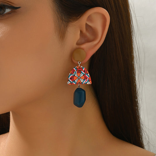 Pendientes Geométricos Minimalistas para Mujer de Aleación de Zinc con Incrustaciones de Piedras Preciosas en Formas Redondas, Cuadradas y Circulares