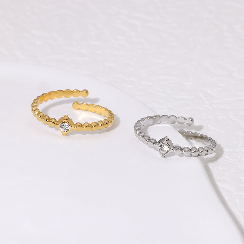 Minimalist Titanium Steel Adjustable Open Ring for Women with Rhinestone Accents and 18K Gold Plating
