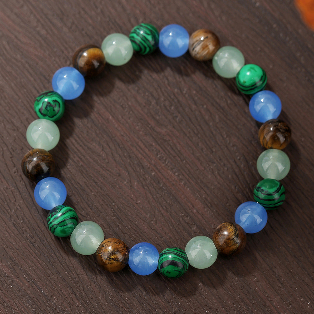 Handmade Round Natural Stone Bracelet with Citrine Tiger Eye and Hematite for Unisex