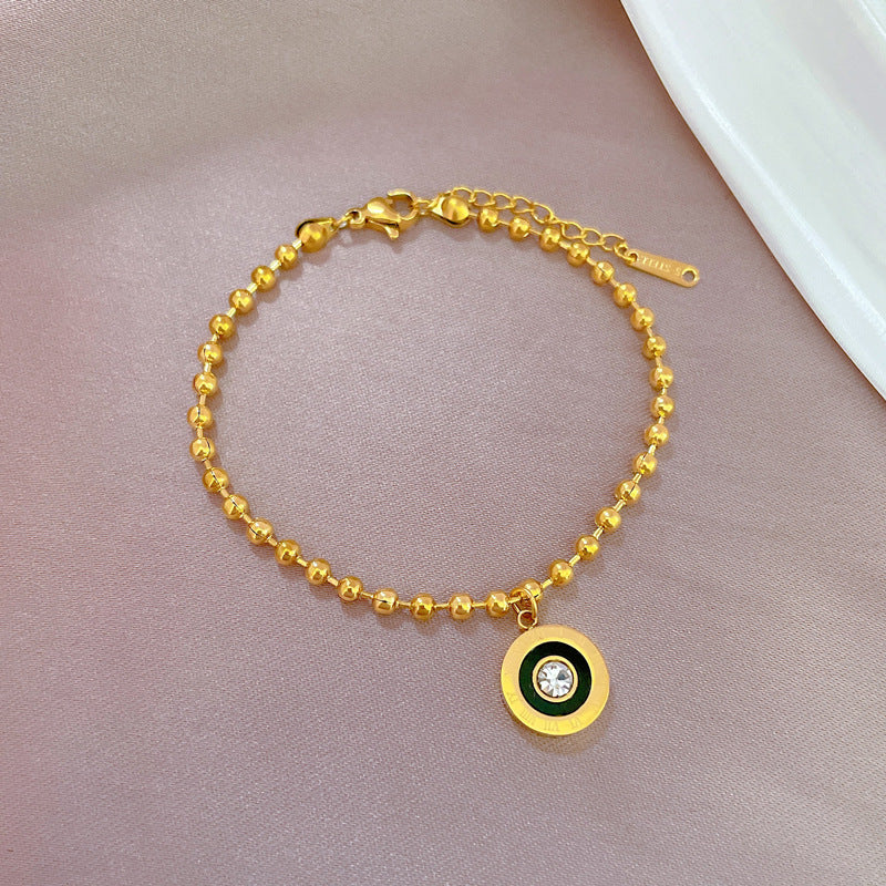 Elegant Minimalist Titanium Steel Round Hoop Bracelet with Roman Numerals and Zircon Accents for Women