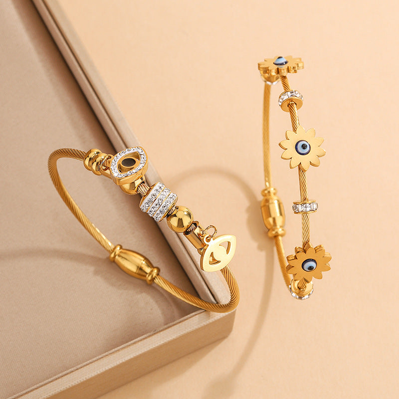 18K Gold Plated Stainless Steel Round Evil Eye Bracelet