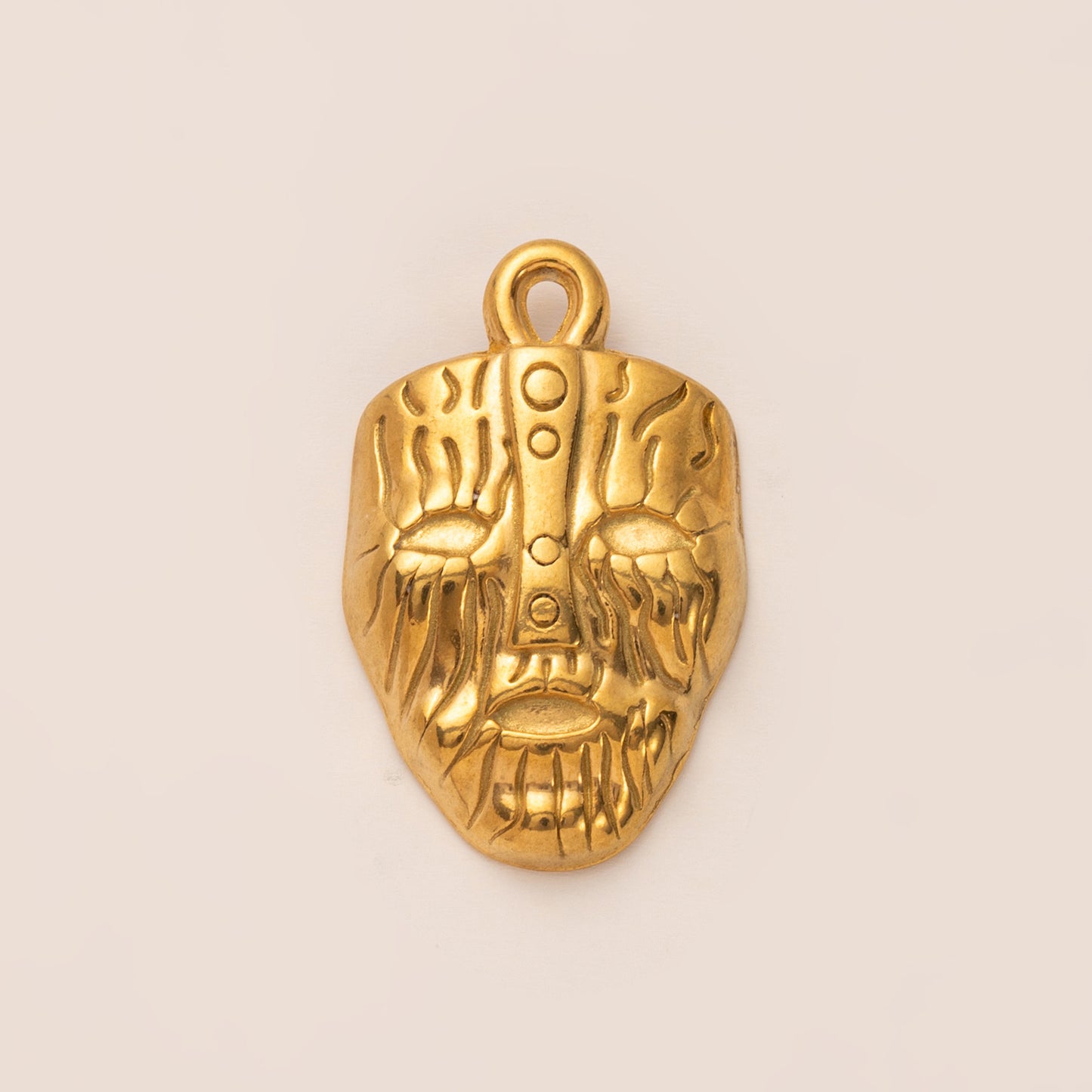 Vintage 18K Gold Plated Stainless Steel Mask Pendant Necklace Charm Bar for Unisex