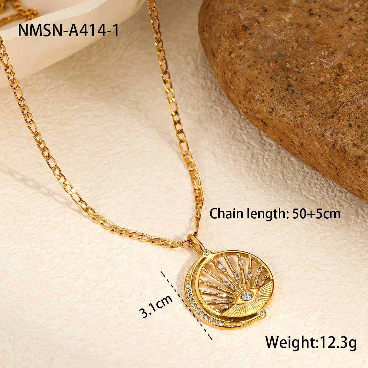 Collana con ciondolo geometrico in acciaio inossidabile di tendenza con intarsio di strass e finitura galvanica da donna