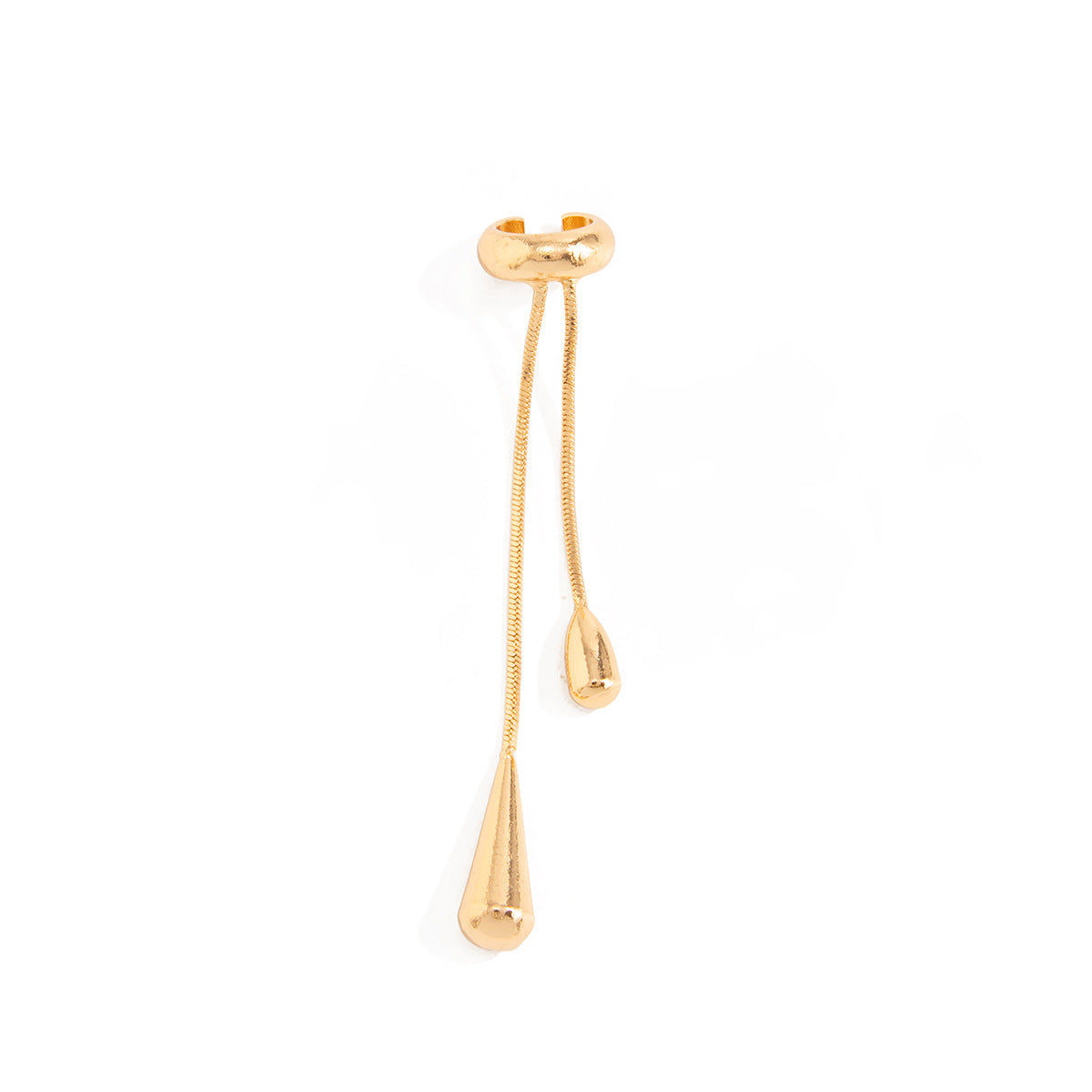 Minimalist Teardrop Plated Zinc Alloy C-Shaped Ear Cuff with Tassel Chain for Women