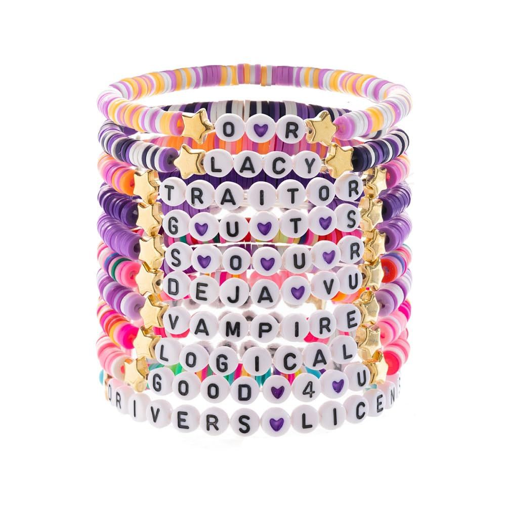 Purple Resin Letter Charm Bar Bracelet Set Unisex