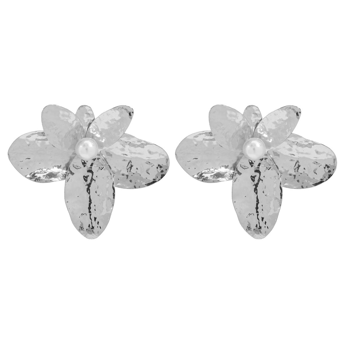 Pendientes Dulces Florales de Pétalos Irregulares para Mujer con Base de Hierro y Acentos de Perlas de Imitación