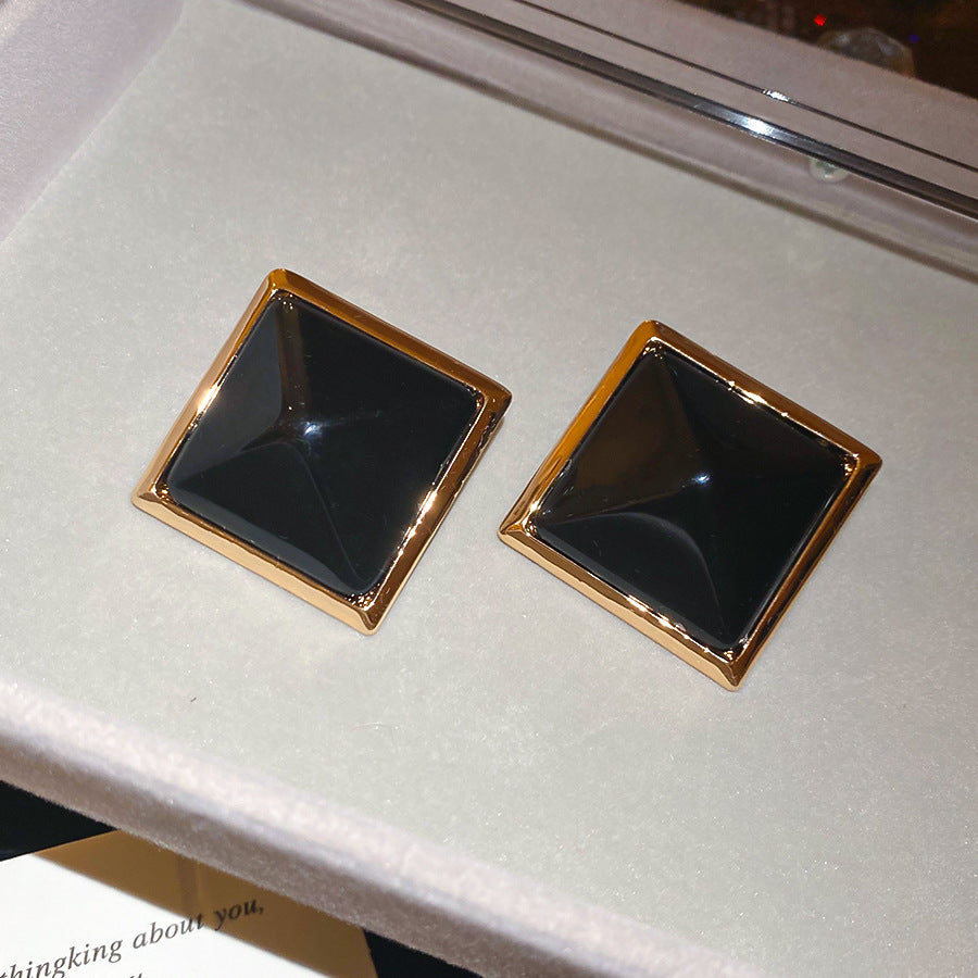 Pendientes de rombo de resina estilo retro francés con postes de acero chapado para mujer