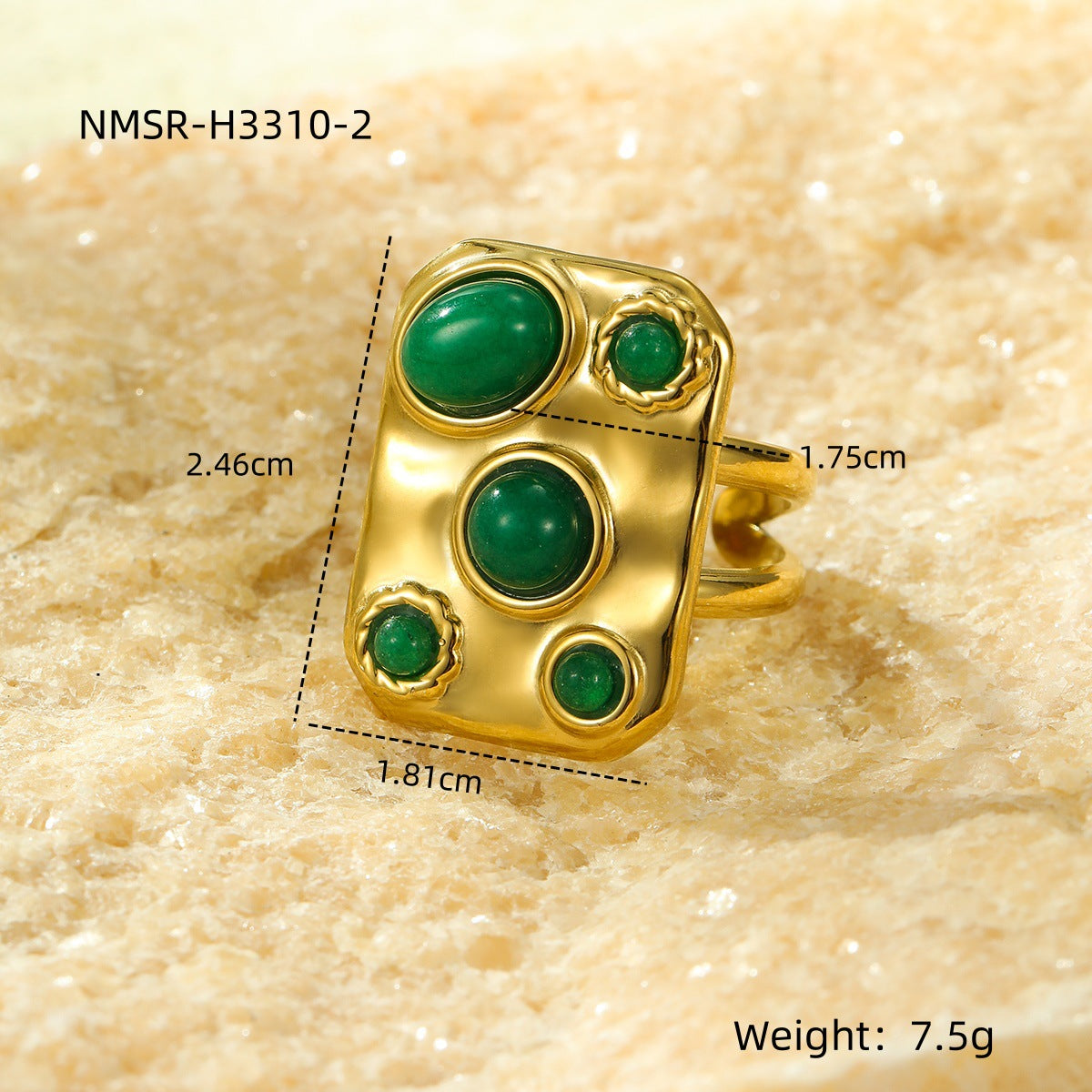 Anillo Minimalista Cuadrado de Acero de Titanio con Incrustaciones de Piedra Natural y Acabado Bañado Ajustable para Mujer