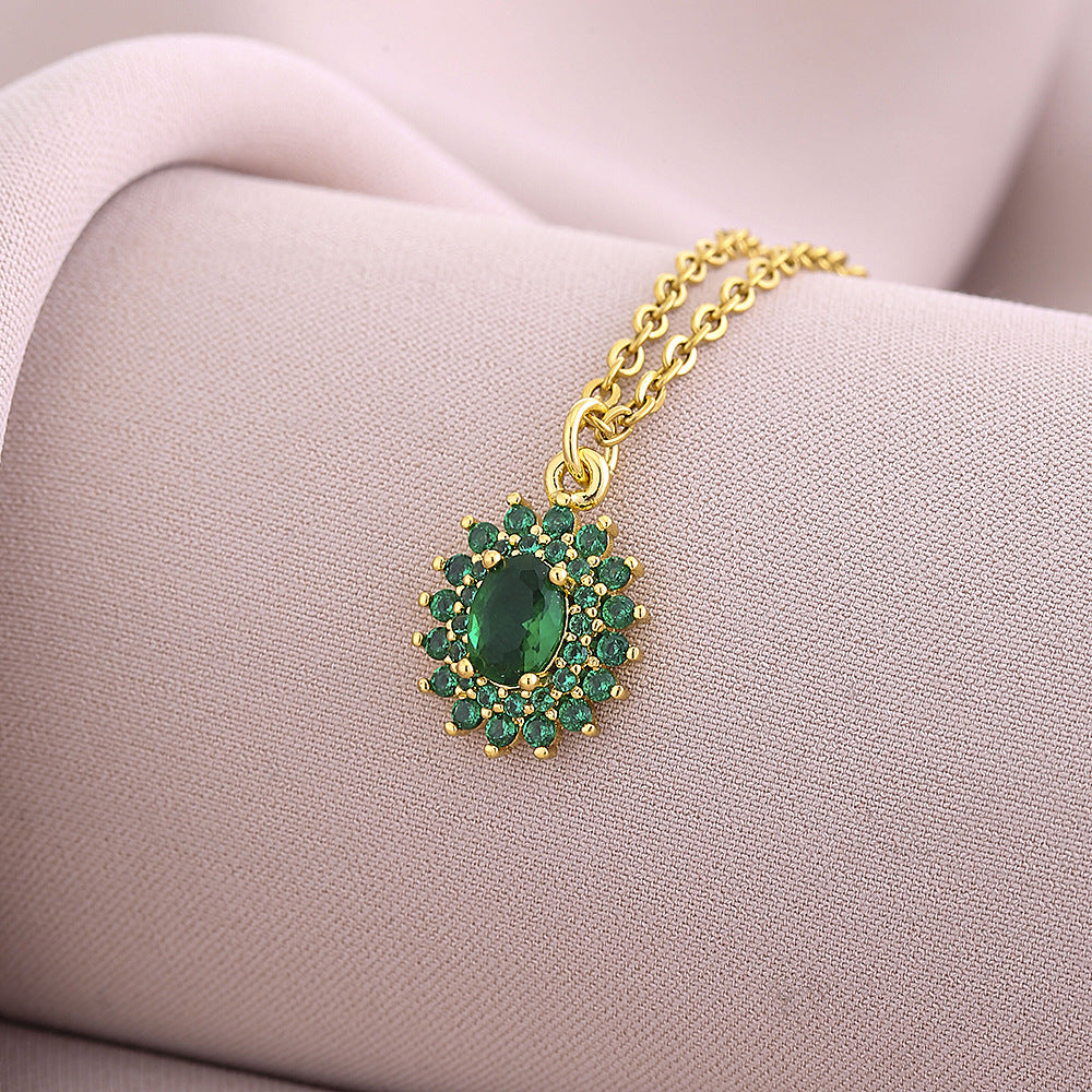 Elegante Collana Pendente Smeraldo Geometrico da Donna in Rame con Finitura Placcata, Collana a Catena Minimalista a Girocollo