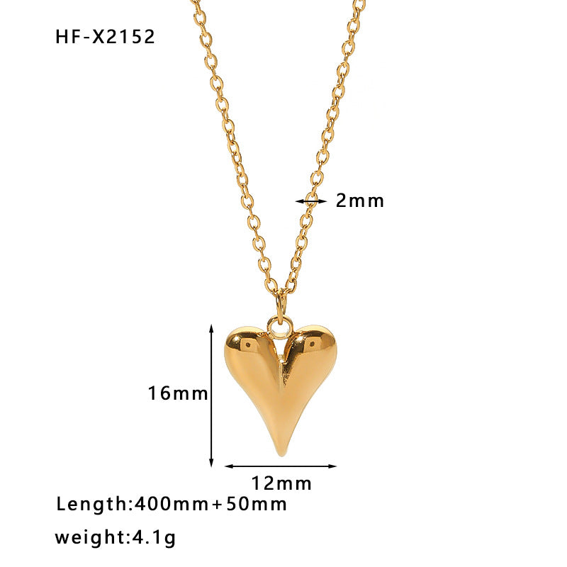 Collana con Ciondolo a Cuore in Acciaio al Titanio Stile INS con Catena in Acciaio Inossidabile Placcato Oro 18K e Dettagli in Strass Pavé