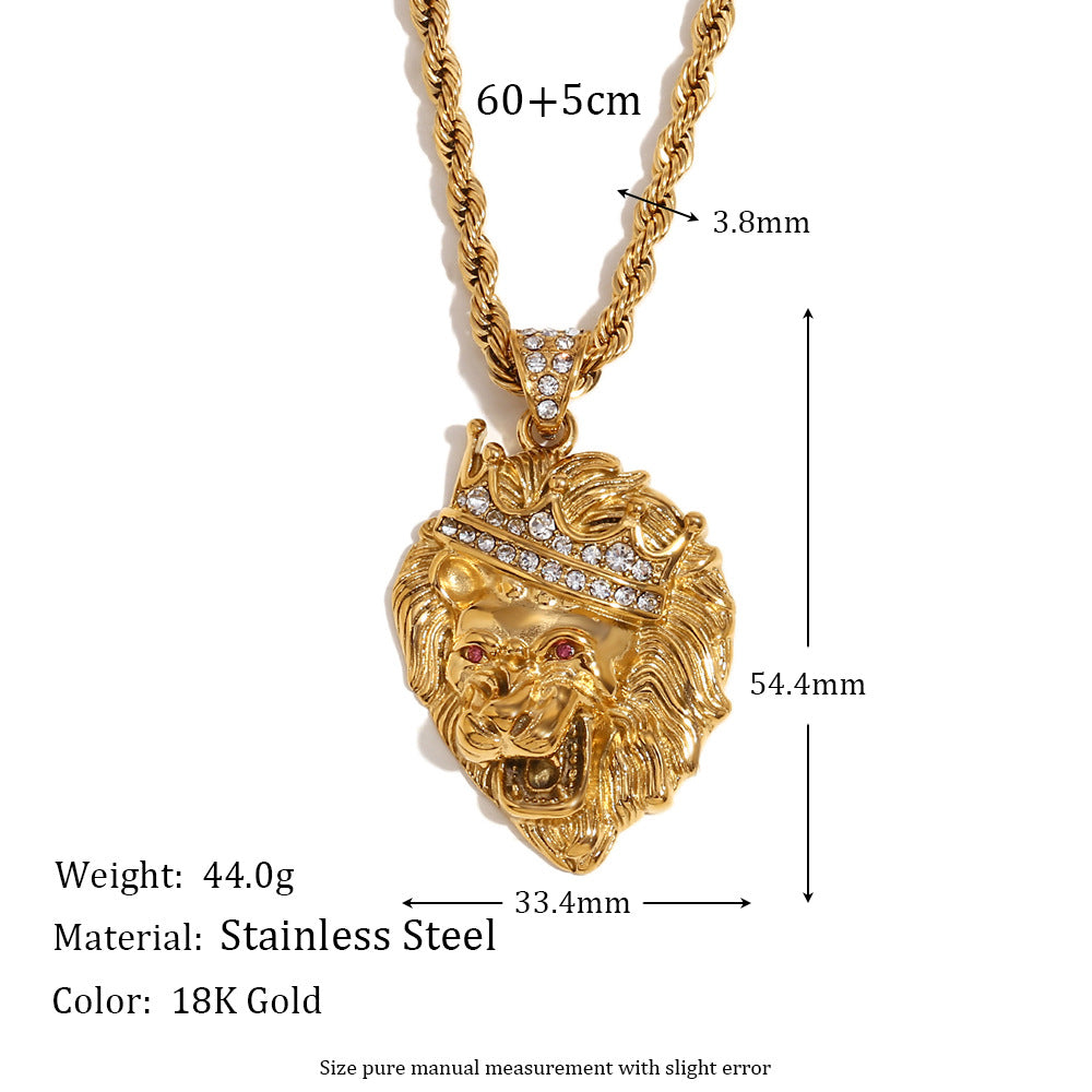 Collana pendente con corona di leone per donna, in acciaio inossidabile placcato oro 18K, a forma di animale